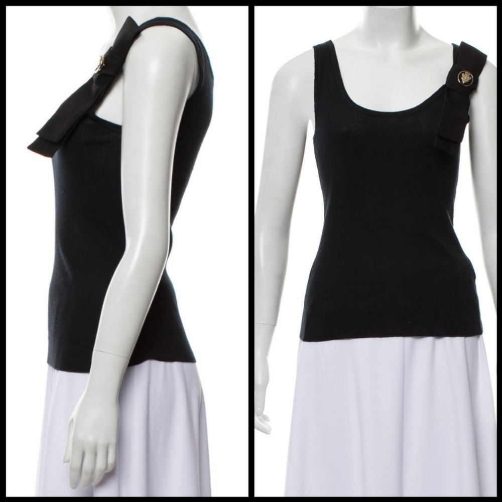 Gucci Black Silk Bow Accent Tank Top